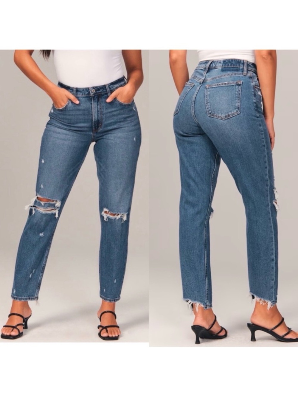 Abercrombie & Fitch Curve Love High Rise Mom Jeans: Medium Ripped Wash